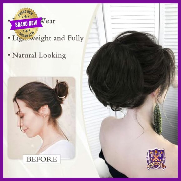 Real Human Hair Bun Clip Ponytail Extension, Straight Updo main image 7